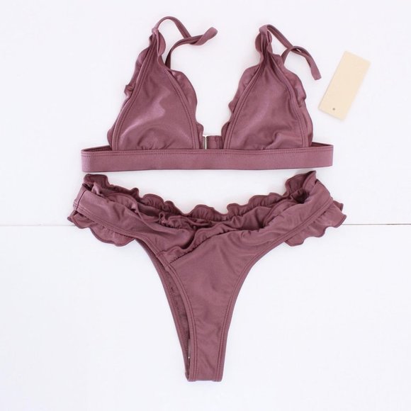 Dolls Kill Swim Risk Shimmer Cheeky Triangle Ruffle Bikini Set